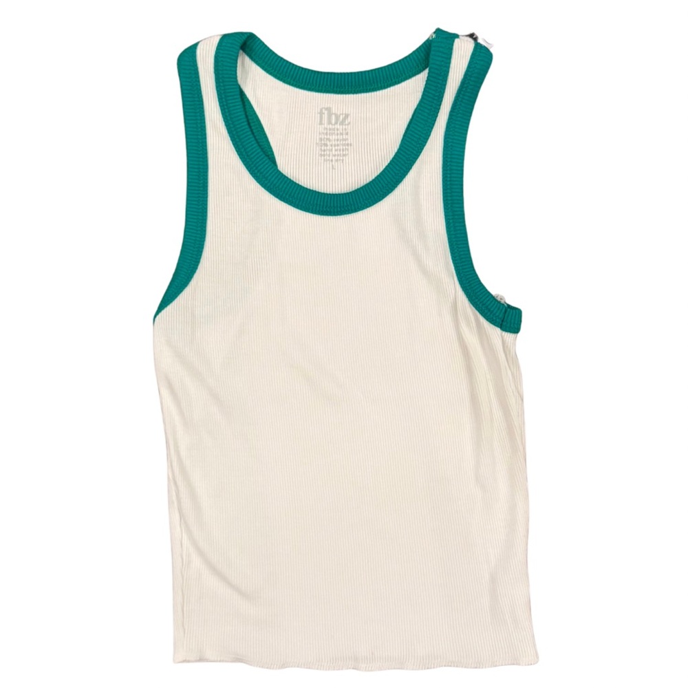 Flowers by Zoe White Ribbed Tank with Green Piping Girls size L NWT